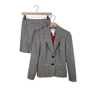 Vintage Hugo Buscati Collection Houndstooth Wool Tweed Skirt Suit Set Size 2